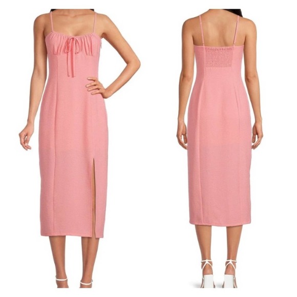 Gianni Bini Maya Pink Ruched Tie Neck Sleeveless Sheath Slit Midi Dress … - Picture 10 of 11